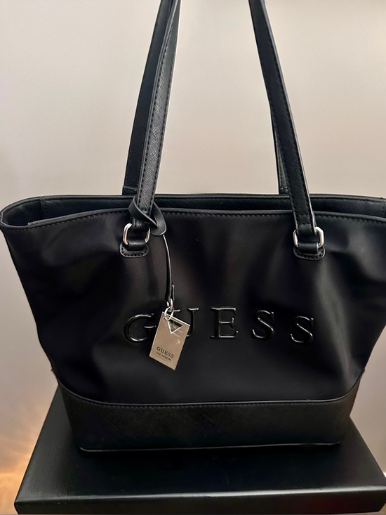 Guess Handbags - GUESS Black Embossed Logo Tote